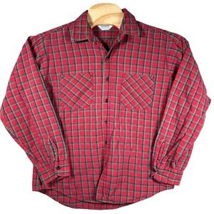 Vintage Five Brother Flannel Button Up Long Sleeve Shirt Men Large Red Plaid USA
